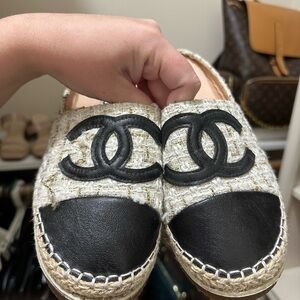 CC Tweed Women's Black and Cream Espadrilles